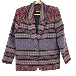 Vintage Ascente Blazer Large Womens Aztec Multi Color Collar Jacket Sz S Purple